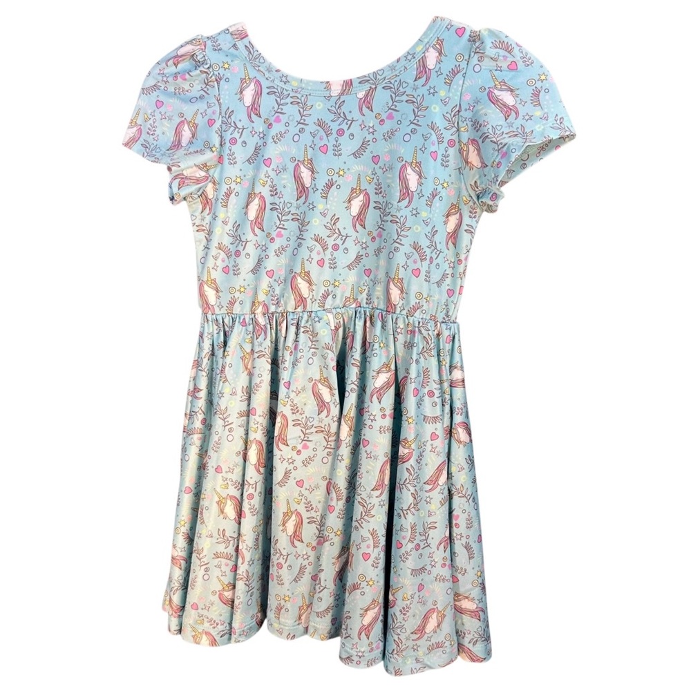 Charlie’s Project Twirl Dress Unicorns Hearts Blue Pockets Size 2T New - Picture 2 of 5